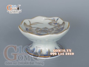 Chân nến men lam cổ vẽ vàng 24k cao cấp, cao 5cm