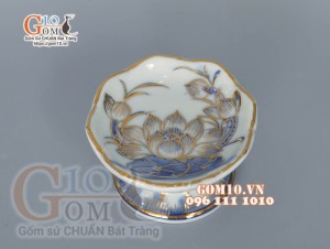 Chân nến men lam cổ vẽ vàng 24k cao cấp, cao 5cm