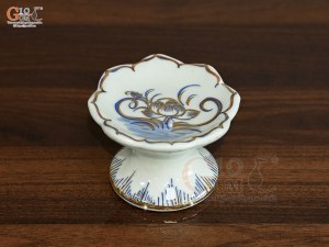 Chân nến men lam vẽ hoa Sen Đại Cát vẽ vàng, cao 10cm