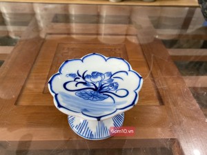 Chân nến men lam vẽ hoa Sen Đại Cát