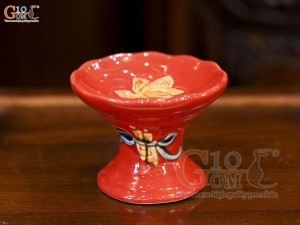 Chân nến men màu đắp nổi Sen Cát Tường nền đỏ