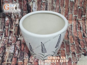 Chậu cây dáng đứng họa tiết hoa kim, đường kính 22cm