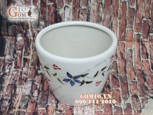Chậu cây dáng đứng vẽ hoa dây, đường kinh 22cm