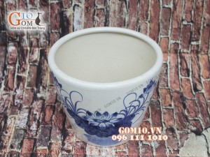 Chậu cây dáng đứng vẽ hoa sen, đường kinh 27cm