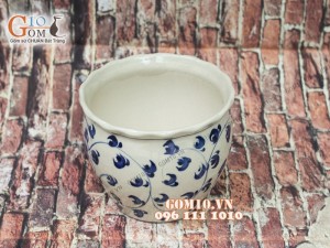 Chậu cây dáng vò miệng lượn họa tiết hoa dây, đường kính 12cm