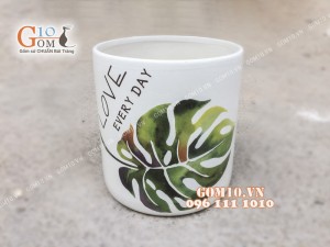 Chậu cây đáy vuông vẽ lá Phi 35cm