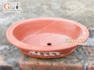 Chậu cây gốm dáng thon họa tiết sơn thủy 38cm