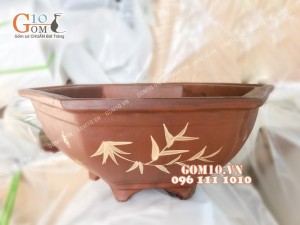 Chậu cây gốm họa tiết tre 29cm