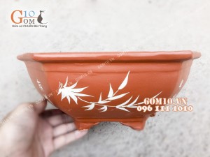 Chậu cây gốm họa tiết tre 34cm