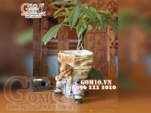 Chậu tượng trồng cây dáng Lỗ Trí Thâm khắc Tài Lộc, cao 20cm