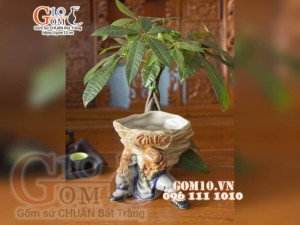 Chậu tượng trồng cây dáng Lỗ Trí Thâm khắc Tài Lộc, cao 20cm