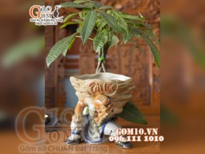 Chậu tượng trồng cây dáng Lỗ Trí Thâm khắc Tài Lộc, cao 20cm