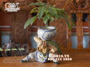 Chậu tượng trồng cây dáng Lỗ Trí Thâm nâng vò Lộc, cao 30cm