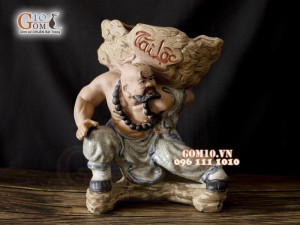 Chậu tượng trồng cây dáng Lỗ Chí Thâm tài lộc vác đá, cao 34cm 