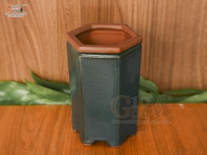 Chậu cây lục giác men hỏa biến, cao 19cm