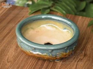 Chậu cây men hỏa biến đắp nổi Rồng miệng tròn, đường kính 22cm