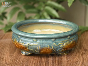 Chậu cây men hỏa biến đắp nổi Rồng miệng tròn, đường kính 22cm