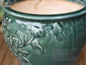 Chậu cây men hỏa biến khắc nổi hoa Phù Dung, đường kính 22cm