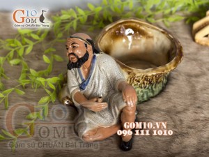 Chậu tượng trồng cây men rạn dáng Tiều Phu Say Rượu, cao 16cm