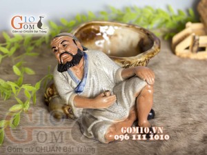 Chậu tượng trồng cây men rạn dáng Tiều Phu Say Rượu, cao 16cm