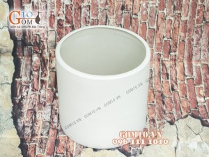 Chậu cây men trắng dáng ống, đường kính 25cm