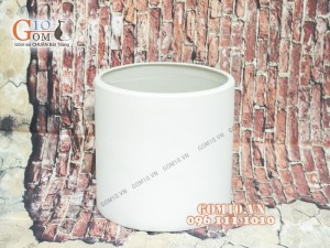 Chậu cây men trắng dáng ống, đường kính 34cm