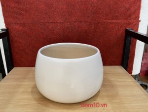 Chậu cây men trắng kem, đường kính 17cm