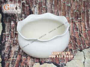 Chậu cây men trắng miệng lượn 29cm
