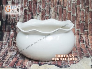 Chậu cây men trắng miệng lượn 29cm