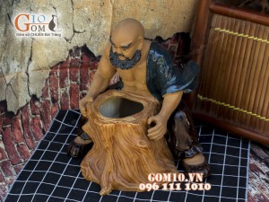 Chậu tượng trồng cây dáng Đạt Ma, cao 32cm