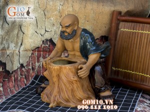 Chậu tượng trồng cây dáng Đạt Ma, cao 32cm