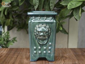 Chậu cây vuông cao men hỏa biến khắc nổi, cao 30cm