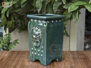 Chậu cây vuông cao men hỏa biến khắc nổi, cao 30cm