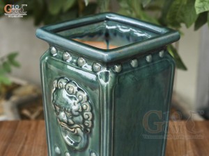 Chậu cây vuông cao men hỏa biến khắc nổi, cao 30cm