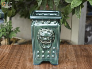 Chậu cây vuông cao men hỏa biến khắc nổi, cao 30cm