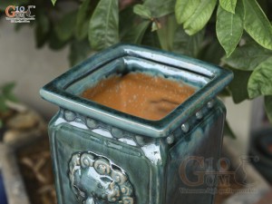 Chậu cây vuông cao men hỏa biến khắc nổi, cao 38cm