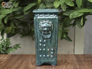 Chậu cây vuông cao men hỏa biến khắc nổi, cao 38cm