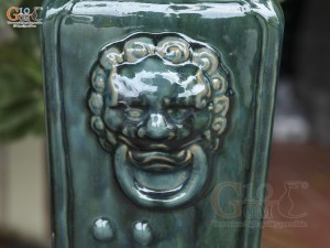 Chậu cây vuông cao men hỏa biến khắc nổi, cao 38cm