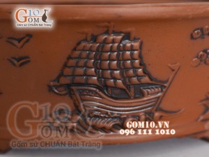 Chậu đôi đắp nổi sơn thủy, 45cm x37 cm x 16cm.