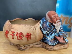 Chậu ông tiên đọc sách men hoả biến xanh, kích thước 35cm x 19cm 