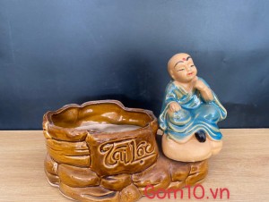 Chậu tượng chú tiểu Tài Lộc men màu, kích thước 22x12cm