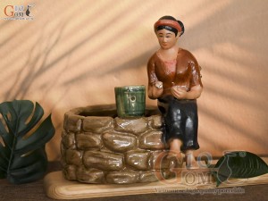 Chậu tượng cô Tấm men màu kích thước 22x20cm