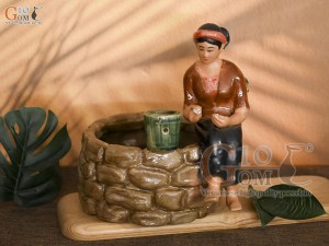 Chậu tượng cô Tấm men màu kích thước 22x20cm