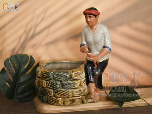 Chậu tượng cô Tấm men rạn, chậu màu cao 21cm