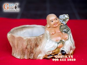 Chậu tượng trồng cây dáng Di lạc, 14 x 21cm
