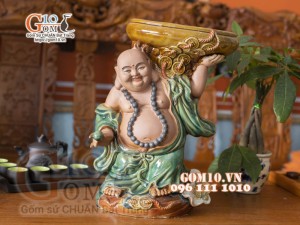 Chậu tượng Di Lạc ban lộc dáng đứng nâng chậu, cao 38cm