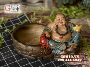 Chậu tượng trồng cây dáng Di Lạc lộc men bóng, cao 18cm