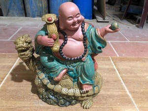 Chậu tượng Di Lạc Long Quy men màu, cao 38cm