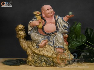 Chậu tượng Di Lạc Long Quy men rạn, cao 38cm