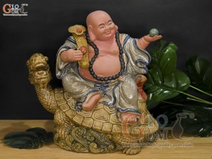 Chậu tượng Di Lạc Long Quy men rạn, cao 38cm